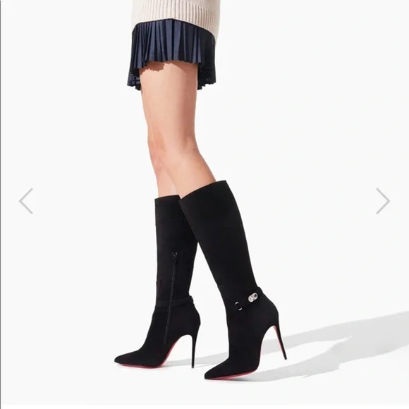 Christian Louboutin Lock Kate Botta 100 Black Suede Knee High Heel Boot 40.5 - Picture 5 of 12